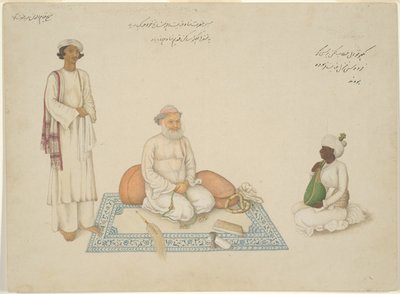 Shah Inayat Allah van Sind met zijn muzikant Makkhu en zijn assistent Shaykh Qiyam al-Din, pagina uit het Fraser Album door Unknown artist