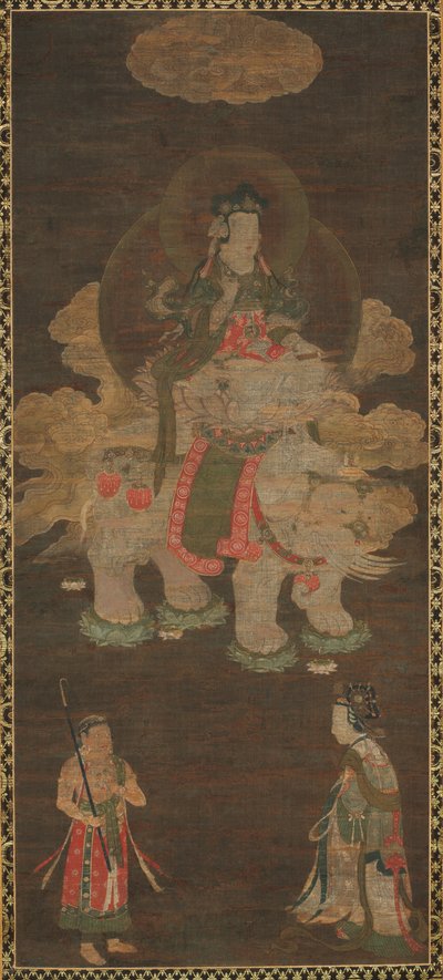 Shakyamuni Triade: Boeddha Vergezeld door Manjushri en Samantabhadra (Bodhisattva met Olifant) door Unknown artist