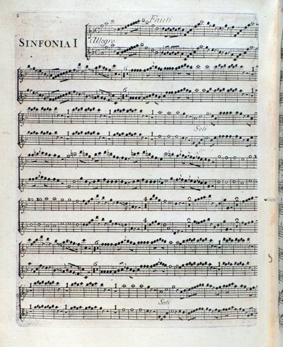 Bladmuziek voor de fluit in de eerste symfonie van Sei sinfonie a piu strumenti op. 5 door Francois Joseph Gossec door Unknown artist