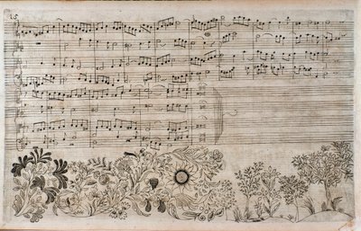 Bladmuziek van De Kunst van de Fuga, einde van contrapunt 5, door Johann Sebastian Bach door Unknown artist