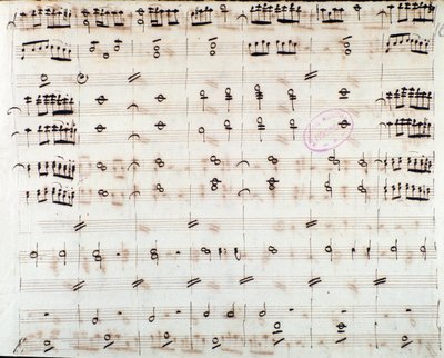 Bladmuziekpagina voor de eerste viool in de opening van Mithridate, koning van Pontus, opera door Mozart (1770) door Unknown artist