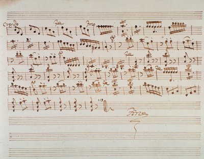 Bladmuziekpagina voor de eerste viool in de opening van Mithridate, Koning van Pontus, opera door Mozart (1770) door Unknown artist