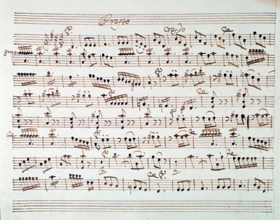 Bladmuziekpagina voor de eerste viool in de opening van Mithridate, koning van Pontus, opera door Mozart (1770) door Unknown artist