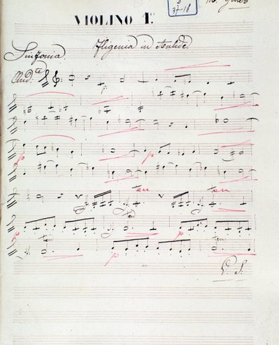 Bladmuziekpagina voor de eerste viool van Iphigenie en Aulide, opera van C. W. Gluck, ca. 1774 door Unknown artist