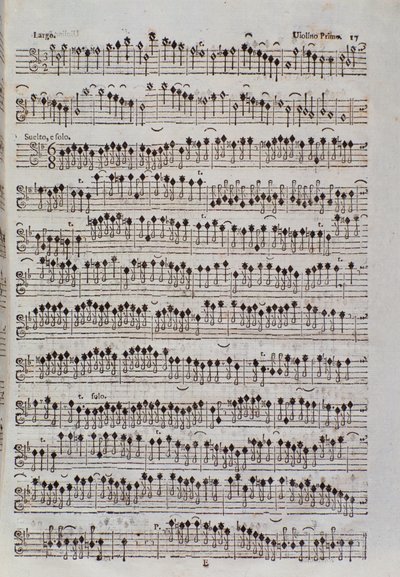 Bladmuziekpagina voor de viool in Sinfonia da chiesa e due violini door Francesco Manfredini door Unknown artist