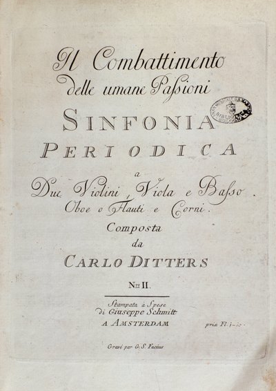 Bladmuziekpagina van de Periodieke Symfonie (het Gevecht van de Menselijke Passies) door Karl Ditters von Dittersdorf door Unknown artist