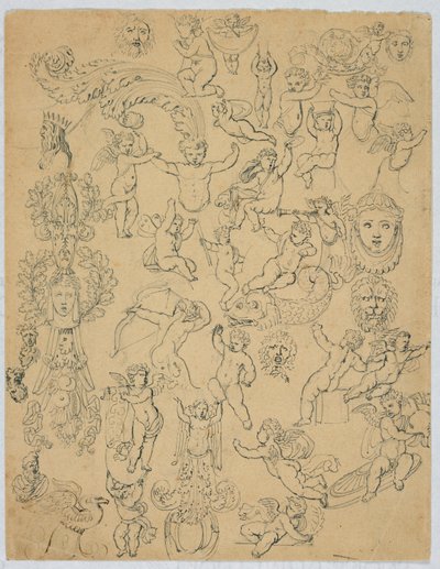 Blad met putti en studies naar de antieken door Unknown artist