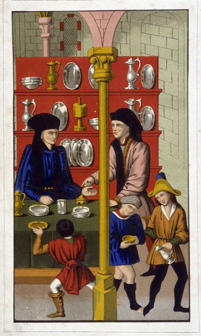 Winkel van een goudsmid in de 15e eeuw - reproductie uit de 19e eeuw naar een oud document door Unknown artist