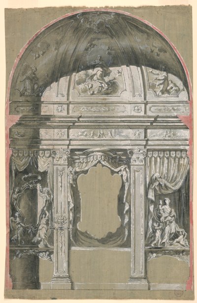 Zijkapel, met figuren van Liefdadigheid, de Maagd en Heiligen door Unknown artist