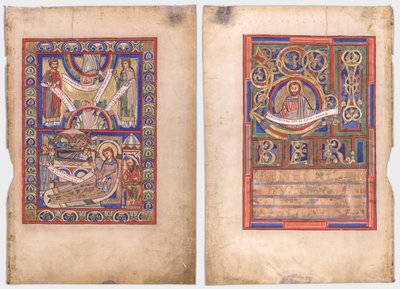 Enkel Blad Uitgesneden uit een Evangelieboek: De Geboorte (recto) en St. Matteüs (verso) door Unknown artist