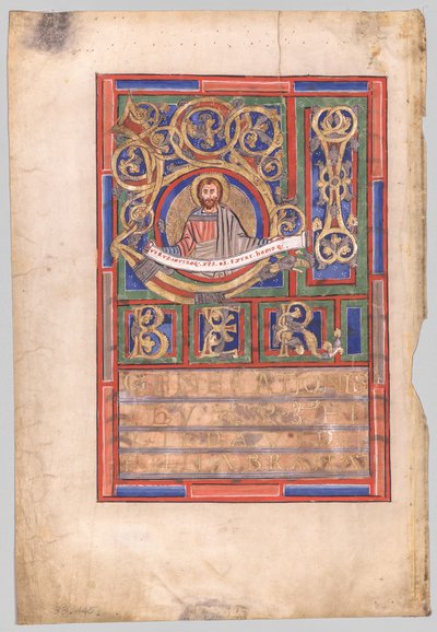 Enkel blad verwijderd uit een evangelieboek met initiaal L[iber generationis]: St. Matteüs (verso) door Unknown artist