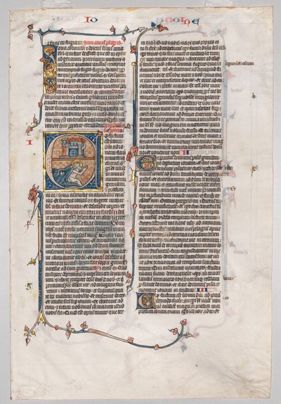 Enkel Blad uit een Bijbel: Initiaal E[t factum est] met Jona Verslonden door de Walvis door Unknown artist