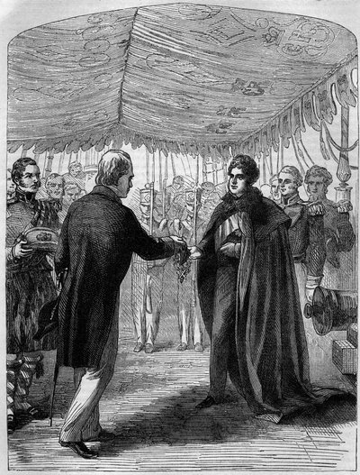 Sir Walter Scott presenteert het Kruis van Sint Andreas aan Koning George IV door Unknown artist