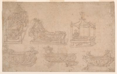 Zes Ontwerpen voor een Kinderbed door Unknown artist