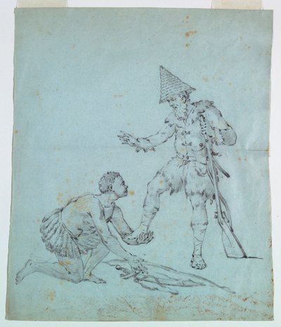 Schets voor een katoenprint: Robinson Crusoe door Unknown artist
