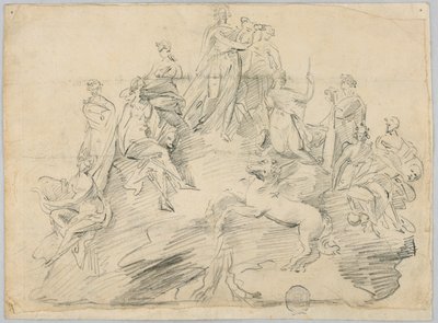 Schets van Apollo, de negen Muzen en Pegasus op de top van de Helicon door Unknown artist