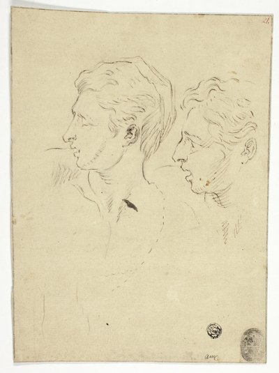 Schets van Twee Mannen die naar Links Kijken door Unknown artist