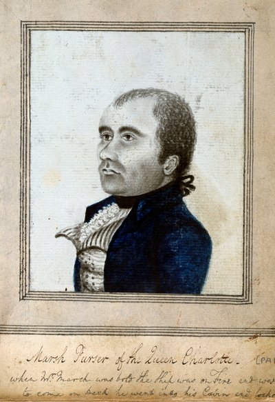 Geschetst portret van Marsh, purser van de 