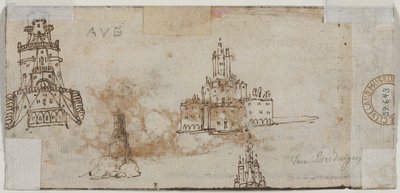 Schetsen van kastelen (verso) door Unknown artist