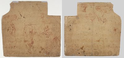 Schetsen van Paarden en Ruiters (recto); Schetsen van Paarden (verso) door Unknown artist
