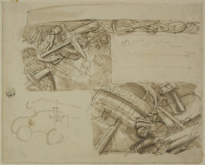 Schetsen van verschillende objecten, inclusief anker door Unknown artist