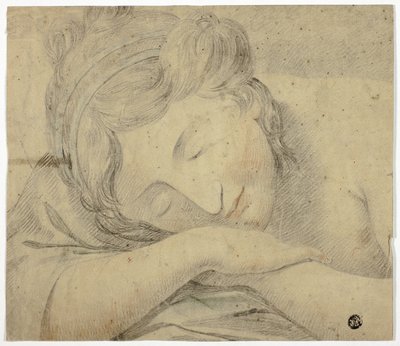 Slapende vrouw met hoofd op armen door Unknown artist