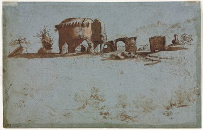 Kleine Groep Romeinse Ruïnes (verso) door Unknown artist
