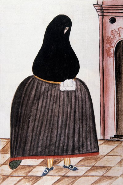 Spaanse vrouw met een sluier over haar gezicht, uit "Trujillo del Peru" of "Códice Martínez Compañón", door Baltazar Martinez Compañón y Bujanda, bisschop van Trujillo (1782-1785) door Unknown artist