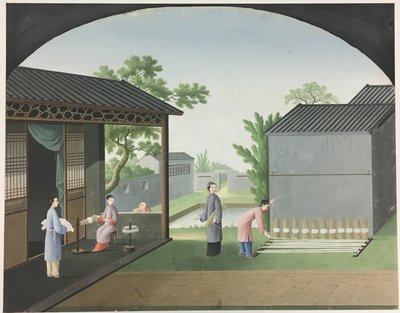Doek spinnen, theebladeren voorbereiden, zijde voorbereiden door Unknown artist