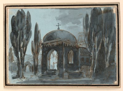 Toneelontwerp, kapel in kerkhof door Unknown artist