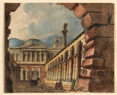 Toneelontwerp, buitenkant van paleis door Unknown artist