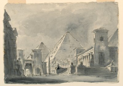 Toneelontwerp, Groep Egyptische Gebouwen van Buitenaf door Unknown artist