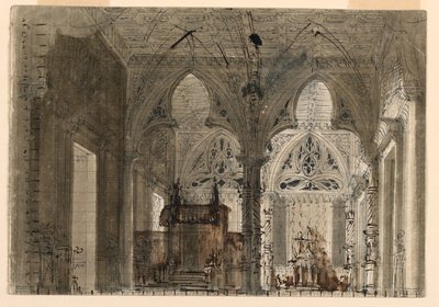 Toneelontwerp, Interieur van Gotische Kerk door Unknown artist