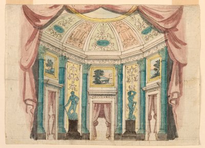 Toneelontwerp, interieur van paleishal door Unknown artist