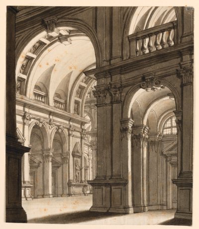 Toneelontwerp, interieur van een renaissancegebouw door Unknown artist