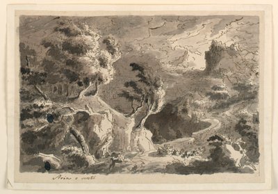 Toneelontwerp, Landschap in Heuvels door Unknown artist
