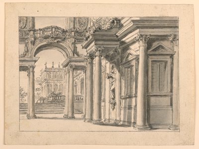 Toneelontwerp: Paleistuin Architectuur door Unknown artist