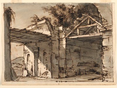 Toneelontwerp, Ruïnes in Landschap door Unknown artist