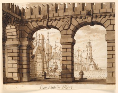 Toneelontwerp, Havenstad door Unknown artist