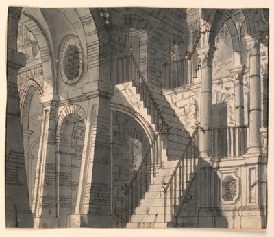 Toneelontwerp, Stenen Interieur met Trap door Unknown artist