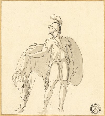Staande krijger en paard door Unknown artist