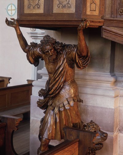 Standbeeld van Samson onder de preekstoel van de abdijkerk van Ebersmunster, Elzas door Unknown artist