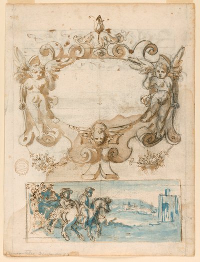 Bandwerkontwerp en landschap door Unknown artist