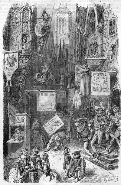 Straatscène in de Middeleeuwen. Gravure uit de 19e eeuw. door Unknown artist