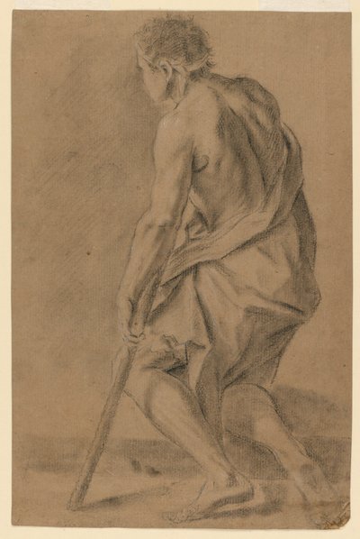 Studie: Een halfnaakte man met een kruk door Unknown artist
