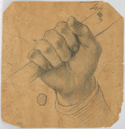 Studie: Een mannenhand die een stok vasthoudt door Unknown artist
