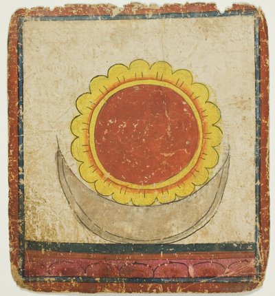 Zon, maan en lotus op de lotustroon, uit een set inwijdingskaarten (Tsakali) door Unknown artist