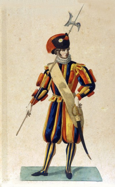 Zwitserse garde van Vaticaanstad in kleine outfit. door Unknown artist