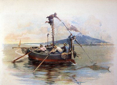 Zwaardvis harpoenvissen in de Straat van Messina in Sicilië. Aquarel 1898 door Unknown artist