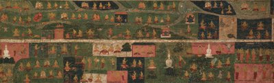Tempelbanier met bedevaartsoorden en scènes uit de Svayambhu-purana (Oude tekst van de Oerboeddha) door Unknown artist